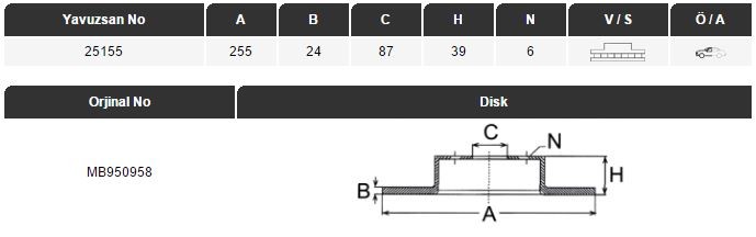 FREN DİSKİ (ÖN)(255MM) MITSUBISHI L200 00>