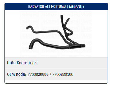 RADYATÖR ALT HORTUMU RENAULT MEGANE I 1.9 TD-TDİ