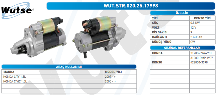 MARŞ MOTORU 12V (DENSO TİPİ) H.CIVIC 1.5 05-