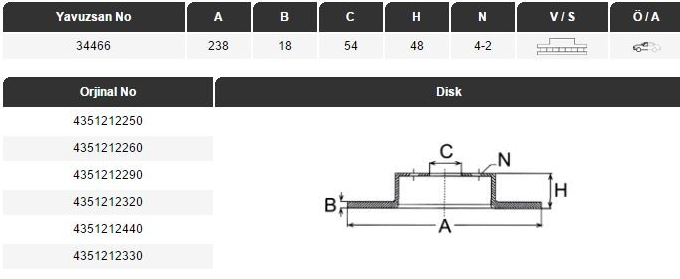 FREN DİSKİ (ÖN)(238MM) COROLLA 87-92 KRB. C54 MM