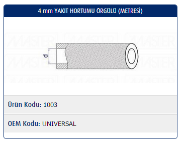 4mm YAKIT HORTUMU ÖRGÜLÜ (METRESİ) UNIVERSAL