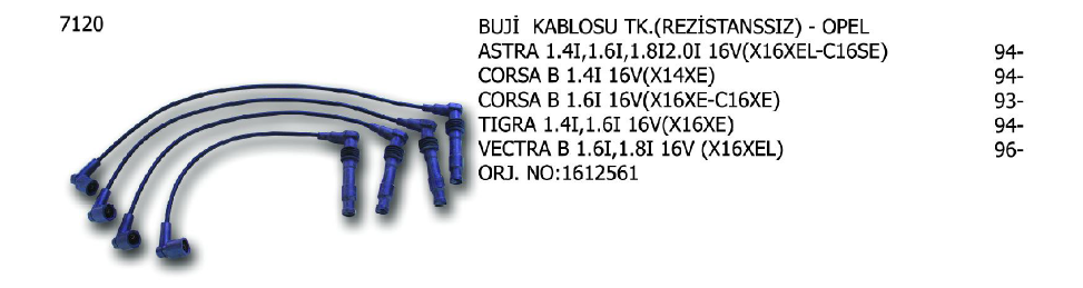 BUJİ KABLOSU TK. OPEL ASTRA 02-09 / CORSA 94-00 / TIGRA 94-00 / VECTRA 96-02 / ZAFIRA 99-05