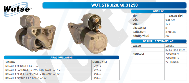 MARŞ MOTORU 12V (VALEO TİPİ) MGN I 99-/CLİO II