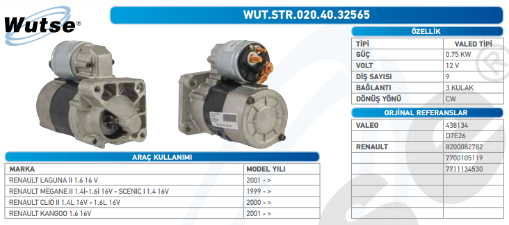 MARŞ MOTORU 12V (VALEO TİPİ) LAGUNA II 1.6 16V