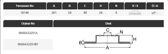 FREN DİSKİ (ÖN)(261MM) KIA BONGO K2500 2.5 D 03-