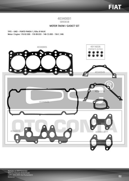 MOTOR TK. CONTASI (KEÇESİZ)(SUBAP LASTİKLİ) FIAT UNO 1.1 / TIPO 1.1