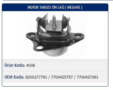 MOTOR TAKOZU (ÖN)(SAĞ) RENAULT MEGANE I / SCENIC I