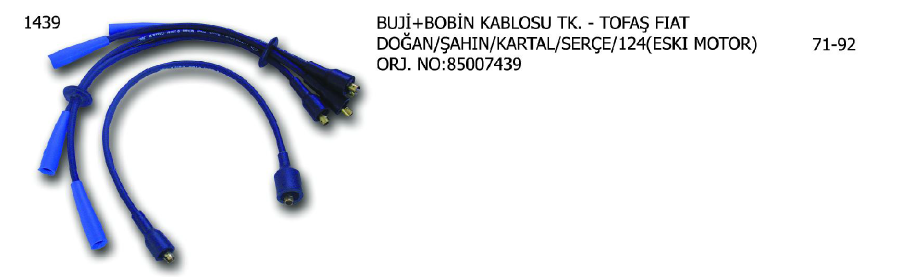 BUJİ+BOBİN KABLOSU TAKVİYELİ SİYAH FIAT DOĞAN / ŞAHİN / KARTAL 71>92