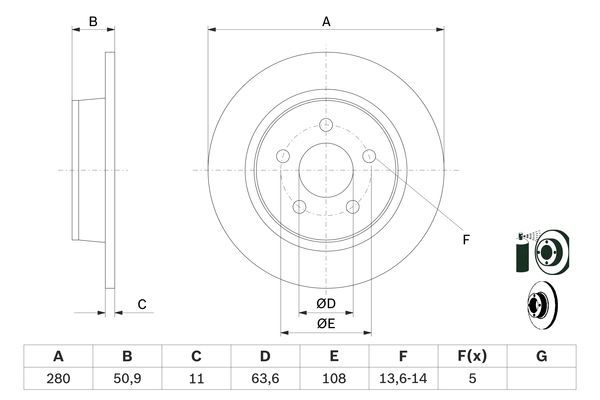 FREN DİSKİ (ARKA)(279,9MM) FORD C-MAX II 1.0 EcoBoost 12-19 / KUGA II 1.6 EcoBoost 13-14 / TRANSIT CONNECT MPV 1.6 TDCi 13-