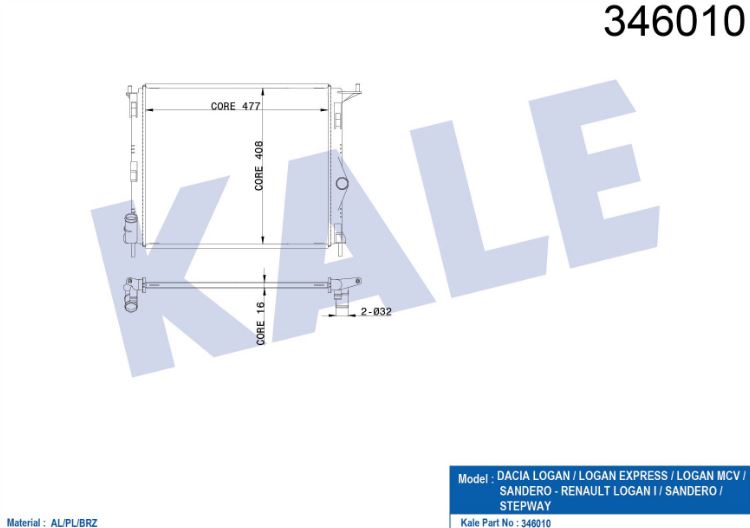 SU RADYATÖRÜ (BRAZING)(MT) DACIA LOGAN - SANDERO II 1.2/1.4/1.6