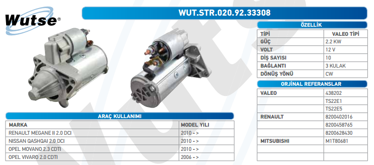 MARŞ MOTORU 12V (VALEO TİPİ) R.MEGANE II 10-/SCENIC