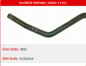 KALORİFER HORTUMU FIAT DOBLO 1.4 8V 05-