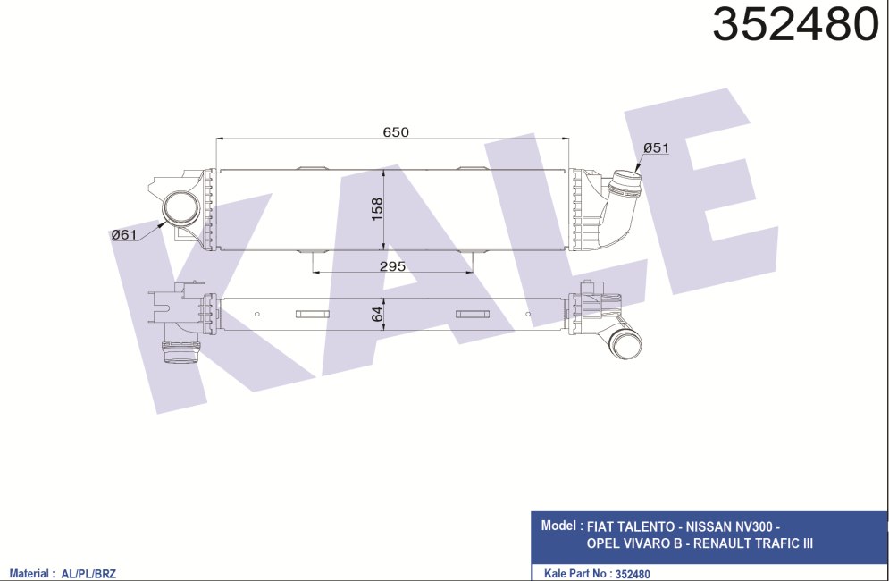 INTERCOOLER (BRAZING) RENAULT TRAFIC III 1.6 CDTI 14-