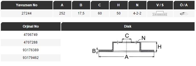 FREN DİSKİ (ÖN)(252MM) AGİLA 1.0-1.2-1.3 00-07