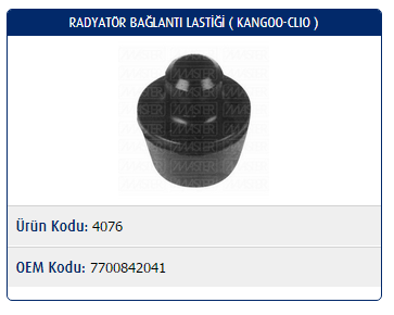 RADYATÖR BAĞLANTI LASTİĞİ RENAULT KANGOO / CLIO