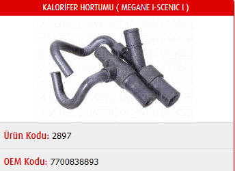 KALORİFER HORTUMU RENAULT MEGANE I 2.0 8V / SCENIC I 2.0 8V