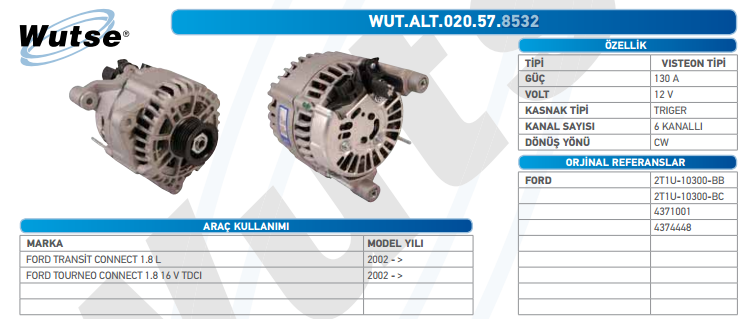 ALTERNATÖR 12V (VISTEON TİPİ) 130A FORD TRANSİT 02-