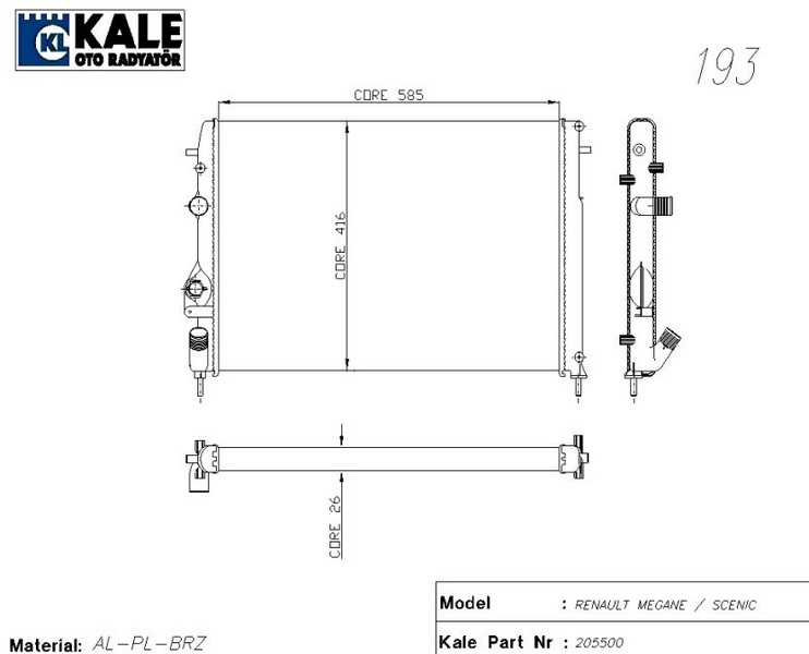 SU RADYATÖRÜ (BRAZING)(AT/MT) MEGANE/SCENIC 2.0 i 1.6v (1 SIRA ALB)