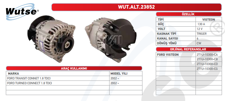 ALTERNATÖR 12V (VISTEON TİPİ) 130A FRD TRANSİT CONN