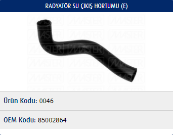 RADYATÖR ALT HORTUMU FIAT TOFAŞ M131 / M124 DKŞ