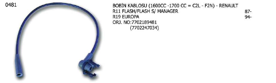 BOBİN KABLOSU RENAULT R11 / R19