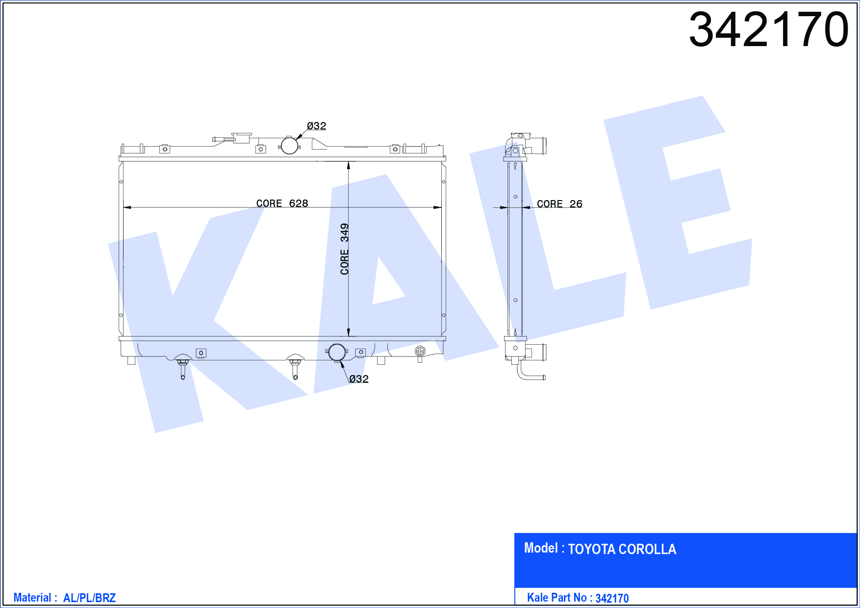 SU RADYATÖRÜ (BRAZING)(AT) TOYOTA COROLLA 1.4 / 1.6 (00-02)