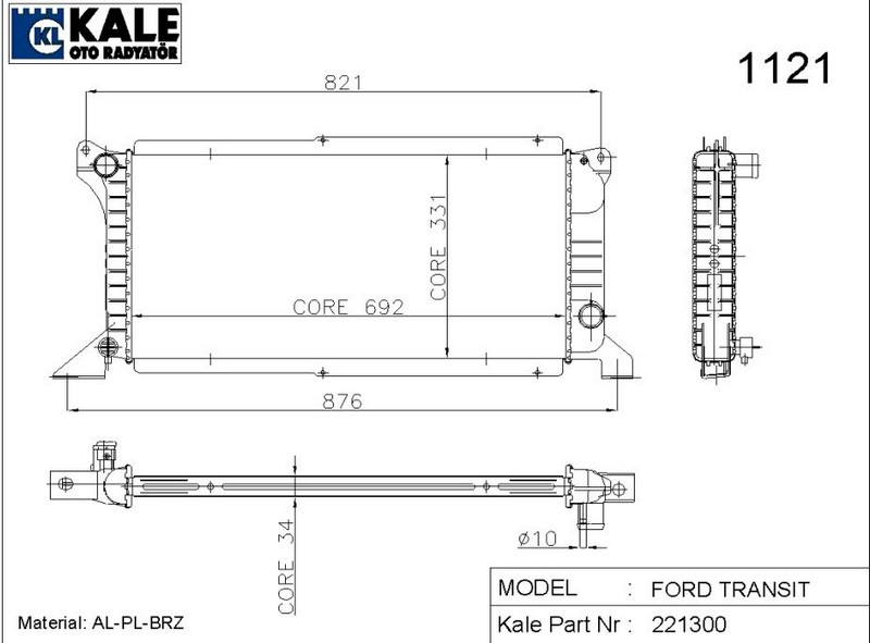 SU RADYATÖRÜ (BRAZING)(MT) FORD TRANSİT T-15/19 YM TURBO(1 SIRA ALB)