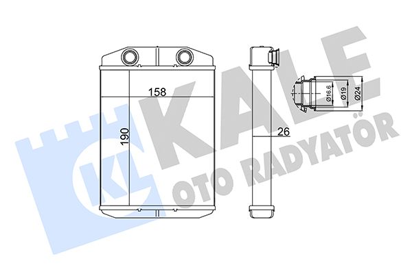 KALORİFER RADYATÖRÜ FIAT PANDA / 500 / 500C 09- - LANCIA Y (YPSILON) 11- 0.9 1.2 1.3DMTJ 1.4 (BORUSUZ) [BRAZING] [190X158X26]