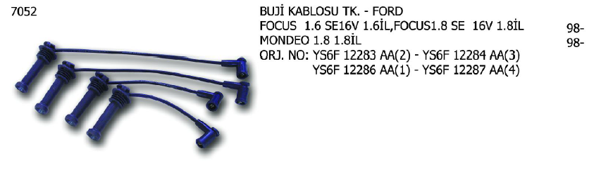 BUJİ KABLOSU TK. FORD FOCUS 1.6 16V (ZTEC S MOTOR)