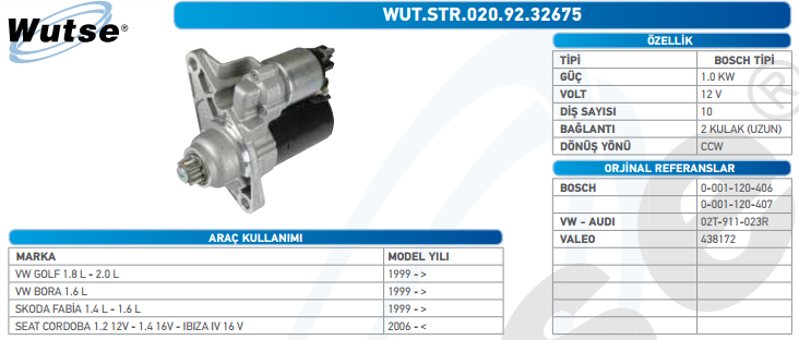 MARŞ MOTORU 12V (BOSCH TİPİ) GOLF V 1.4-1.6 03-/A3