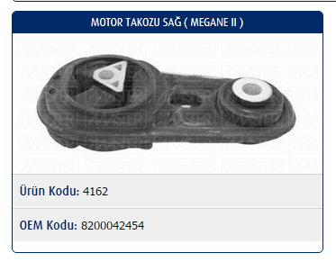 MOTOR TAKOZU (SAĞ) RENAULT MEGANE II 1.9 DCI-2.0 16V / SCENIC II 1.9 DCI-2.0 16V