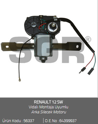 SİLECEK MOTORU (ARKA)(ESKİ  NO:56337) 12V. RENAULT R12 SW VİDALI