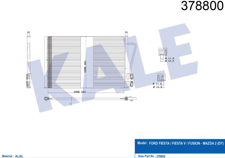 KLİMA RADYATÖRÜ (BRAZING)(KURUTUCUSUZ) FORD FIESTA-FUSION 1.4D