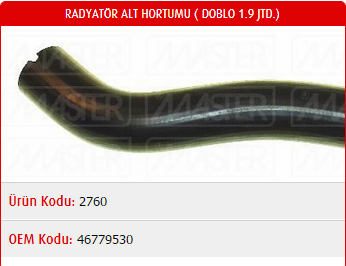 RADYATÖR ALT HORTUMU FIAT DOBLO 1.9 JTD 00-