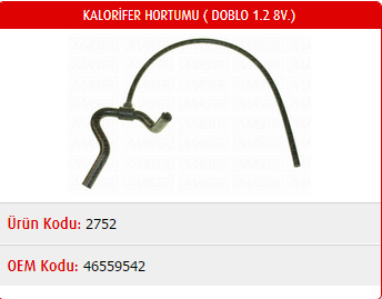 KALORİFER HORTUMU FIAT DOBLO 1.2 8V 00-