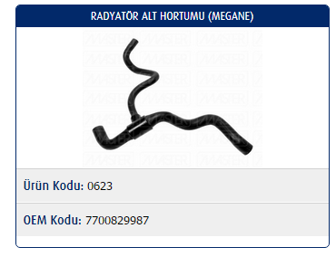 RADYATÖR ALT HORTUMU RENAULT MEGANE I 1.4-1.6 8V / SCENIC I 1.4-1.6 8V