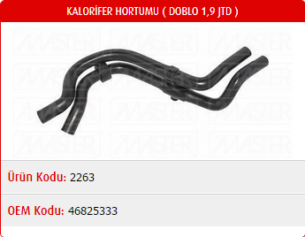 KALORİFER HORTUMU FIAT DOBLO 1.9 JTD 00-