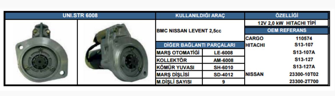 12V. MARŞ MOTORU 2,0KW BMC-NİSSAN