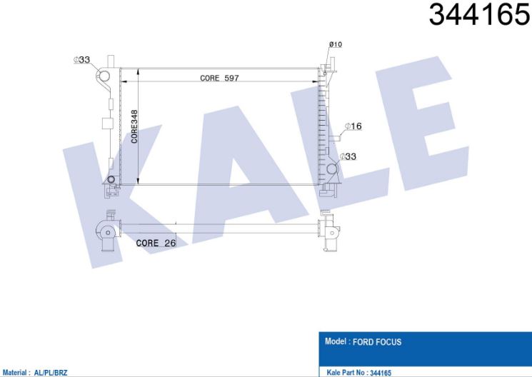 SU RADYATÖRÜ (BRAZING)(AT) FORD FOCUS 1.6 16V / 2.0 16V