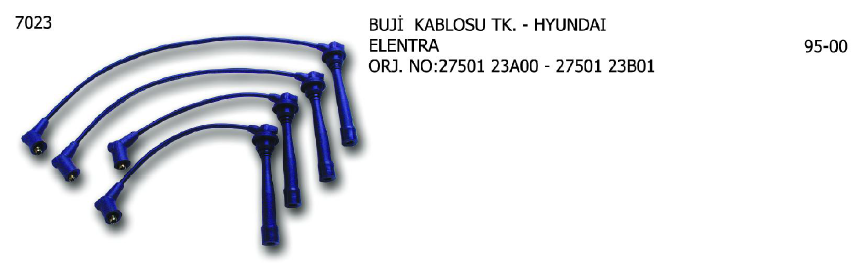 BUJİ KABLOSU TK. HYUNDAI ACCENT 02-05 / COUPE 01-09 / ELANTRA 00-06 / GETZ 02-05 / H100 93-00 / İ30 07-11 / LANTRA 90-00- / SONATA 00-08 / KIA CEED 06- / MITSUBISHI LANCER 89-92