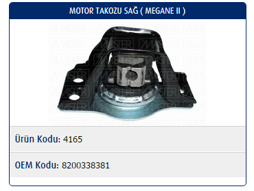 MOTOR TAKOZU (SAĞ) RENAULT MEGANE II 1.9 DCI-2.0 16V / SCENIC II 1.9 DCI-2.0 16V