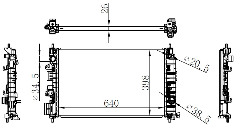 SU RADYATÖRÜ (BRAZING)(BCH359) CHEVROLET AVEO 1.3 DİZEL (640X398X16)