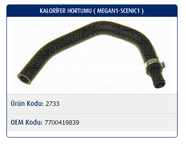 KALORİFER HORTUMU RENAULT MEGANE I 1.4-1.6 16V / SCENIC I 1.4-1.6 16V