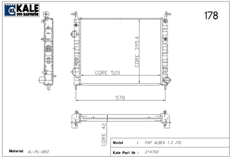 SU RADYATÖRÜ (BRAZING)(MT) FIAT ALBEA 1,3 JTD (2 SIRA ALB)