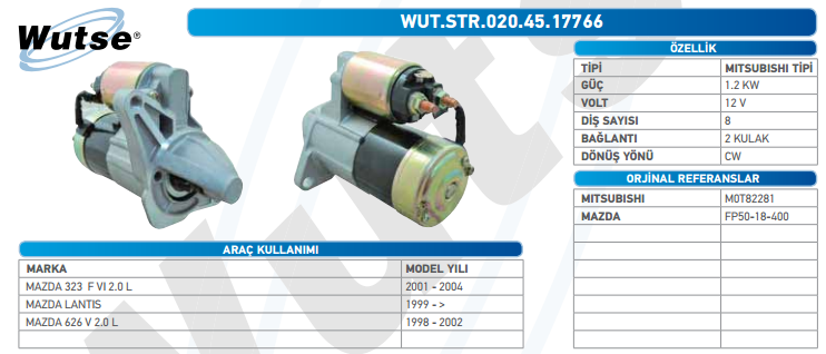 MARŞ MOTORU 12V (MITSUBISHI TİPİ) 1,2 KW 8T MAZDA