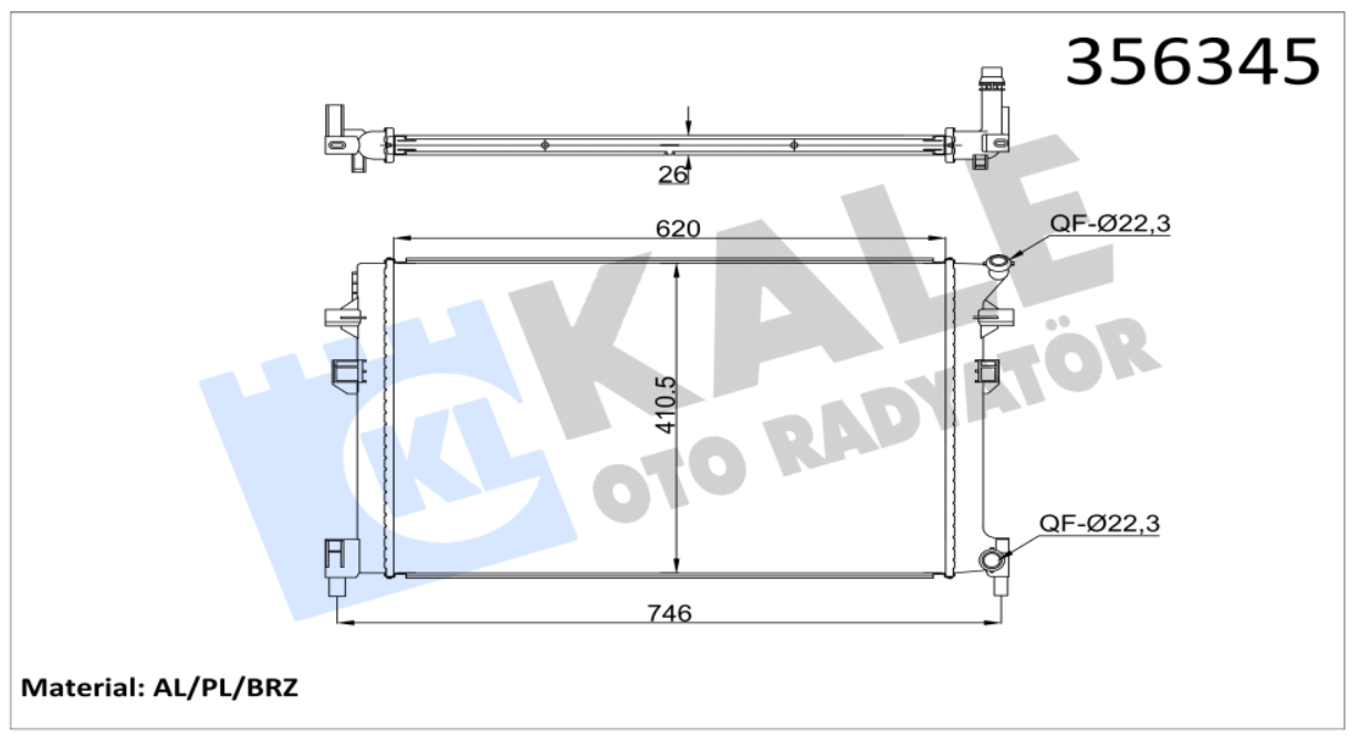 SU RADYATÖRÜ (BRAZING) AUDI A3 / Q3 / TT / SEAT ATECA / LEON / SKODA KODIAQ / OCTAVIA IV-V / VW GOLF VII / PASSAT / TIGUAN / TOURAN 1.4/1.5TSI 2.0TDI 12-