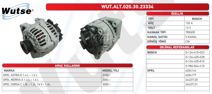 ALTERNATÖR 12V 120A OP ASTRA G-MERIVA 1.4 16V-CORSA