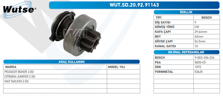 MARŞ DİŞLİSİ 9T PEU BOXER 2.5D-DIAT DUC