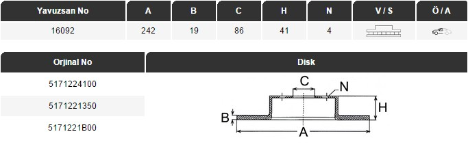 FREN DİSKİ (ÖN)(242MM) ACCENT 1.3-1.3İ- 94-00