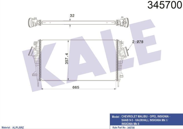 INTERCOOLER (BRAZING) OPEL INSIGNIA A 1,6T 08- / 2,0CDTI 08-